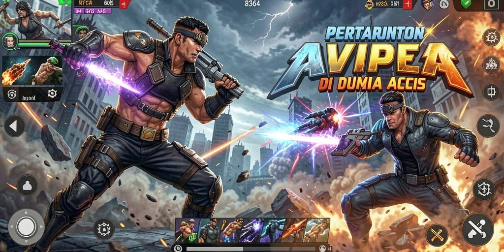 Screenshot dari gameplay Fighting yang menampilkan pertarungan intens.
