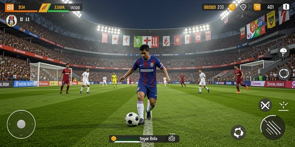 Tangkapan layar gameplay 8II yang menampilkan aksi sepak bola seru.