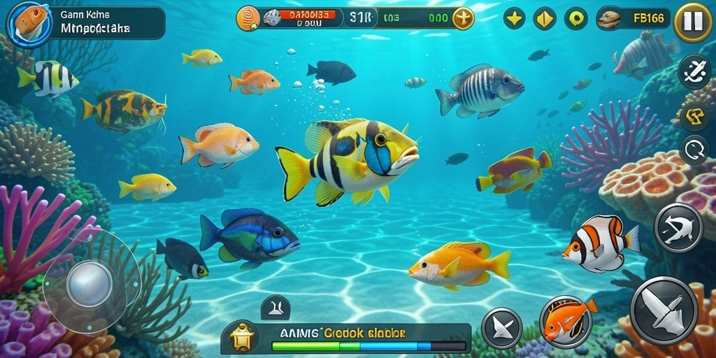 Menampilkan gameplay seru dari FB168 saat menembak ikan.