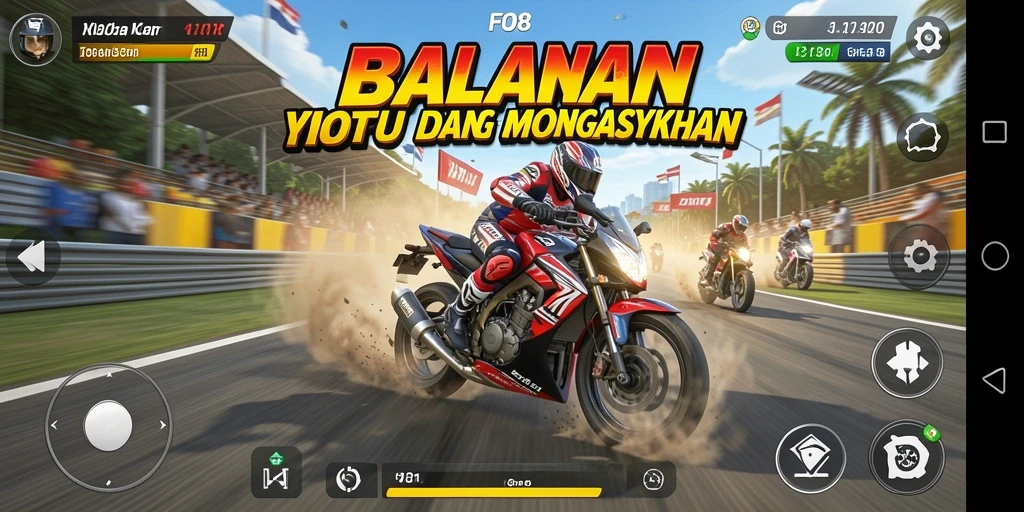 Screenshot gameplay FO8 yang menunjukkan aksi balapan motor yang mendebarkan.