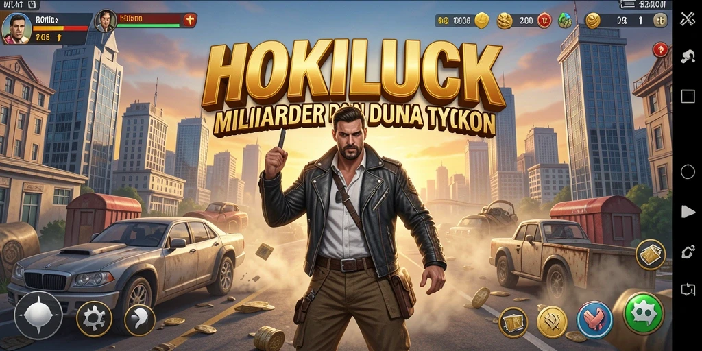 Tampilan gameplay HOKILUCK dengan berbagai bisnis yang dapat dikelola.