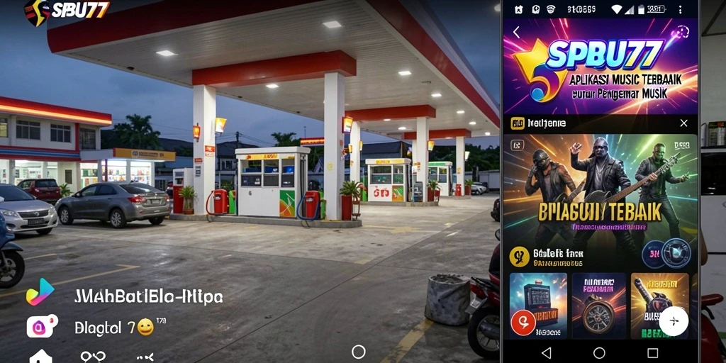 Tampilan utama SPBU77 menampilkan berbagai lagu dan fitur interaktif musik.
