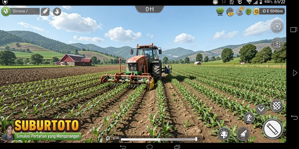 Tampilan gameplay menarik dari SUBURTOTO dengan kebun yang indah.