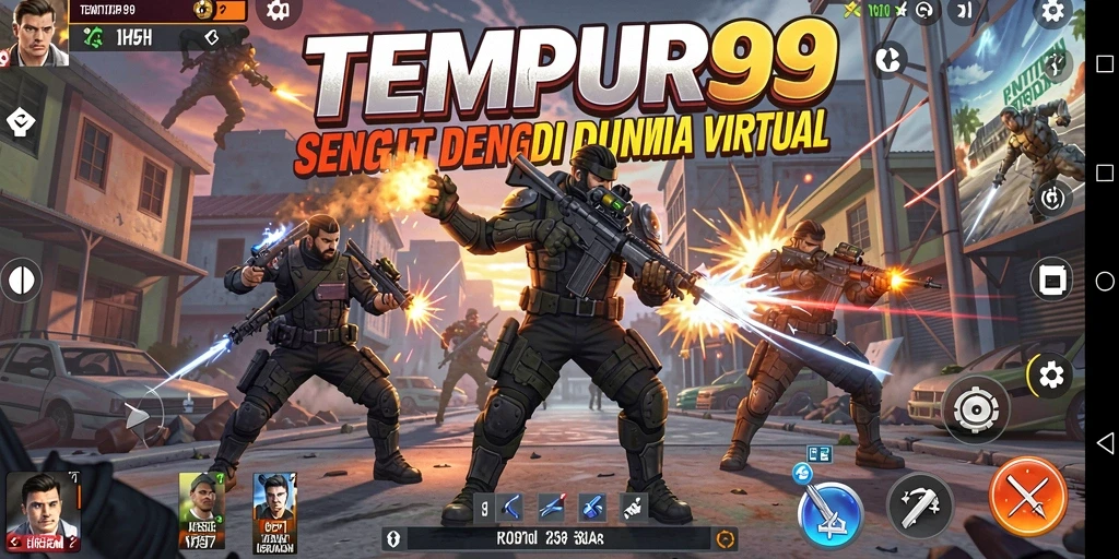Tampilan gameplay TEMPUR99 yang intens dan menegangkan saat pertarungan dimulai.