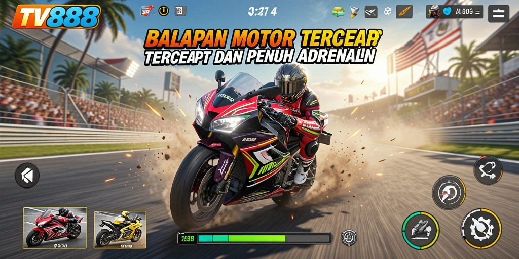 Screenshot game TV888 menampilkan aksi balapan motor yang seru.